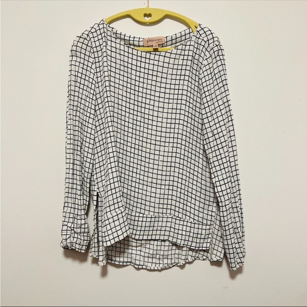 Philosophy Checkered Black and White Long Sleeve Top